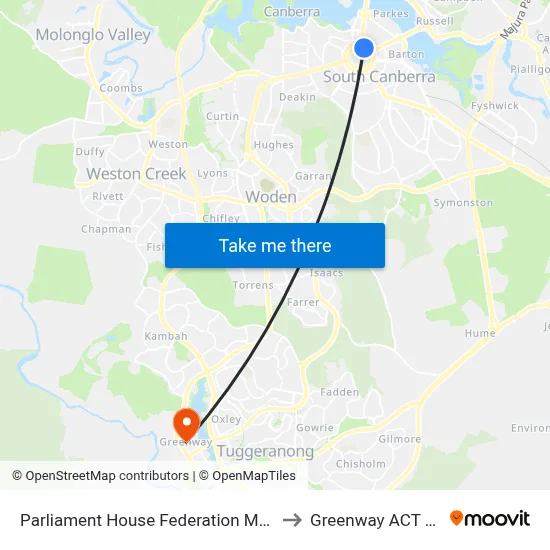 Parliament House Federation Mall Northbound to Greenway ACT Australia map