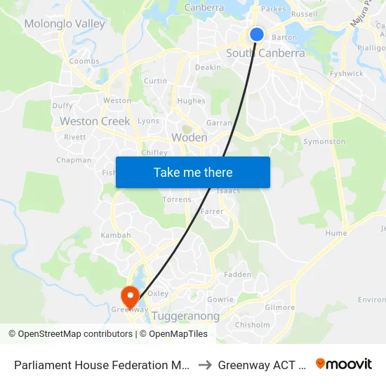 Parliament House Federation Mall Southbound to Greenway ACT Australia map