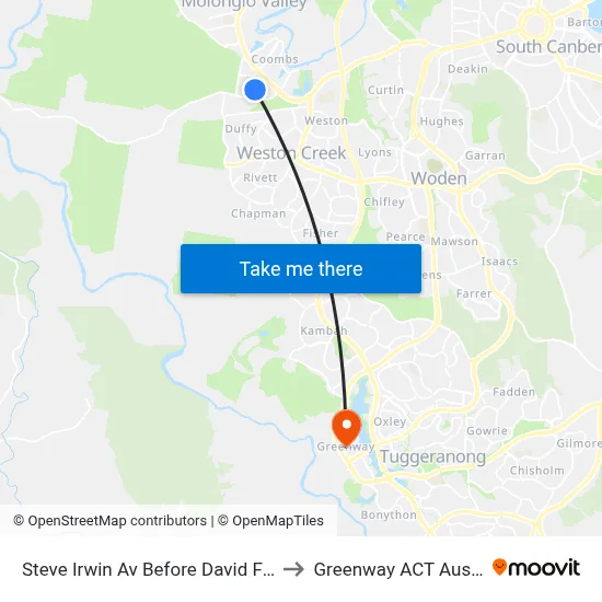 Steve Irwin Av Before David Fleay St to Greenway ACT Australia map