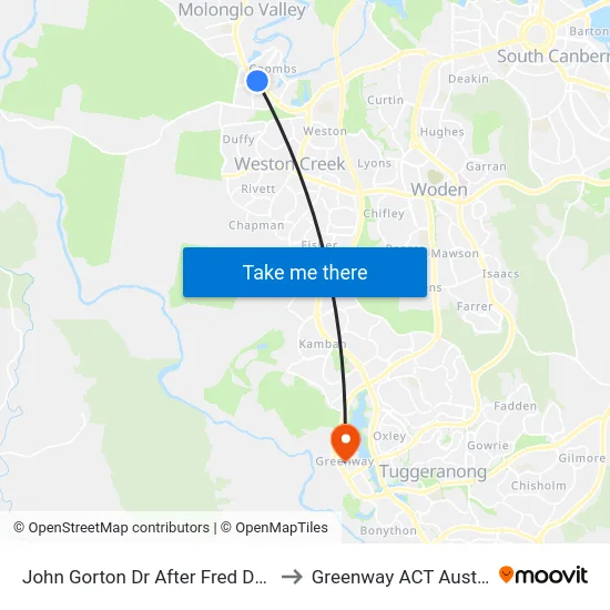 John Gorton Dr After Fred Daly Av to Greenway ACT Australia map