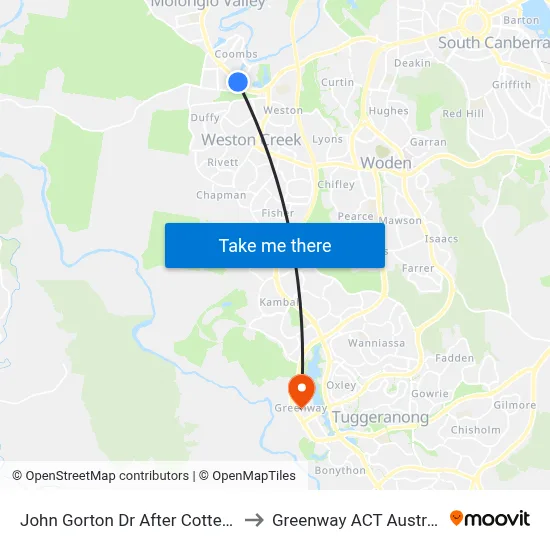 John Gorton Dr After Cotter Rd to Greenway ACT Australia map