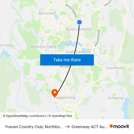 Yowani Country Club, Northbourne Ave to Greenway ACT Australia map