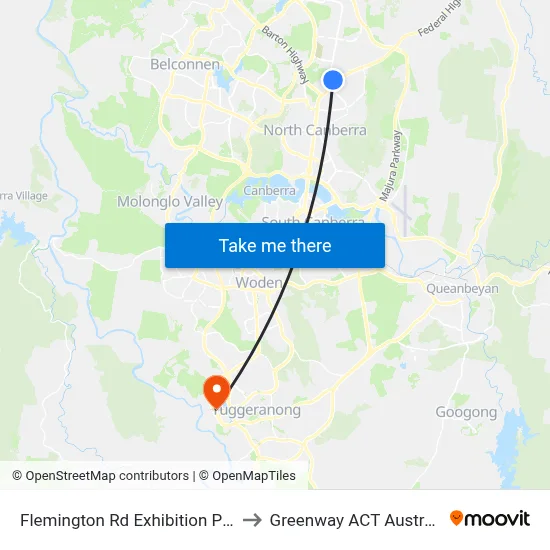 Flemington Rd Exhibition Park to Greenway ACT Australia map