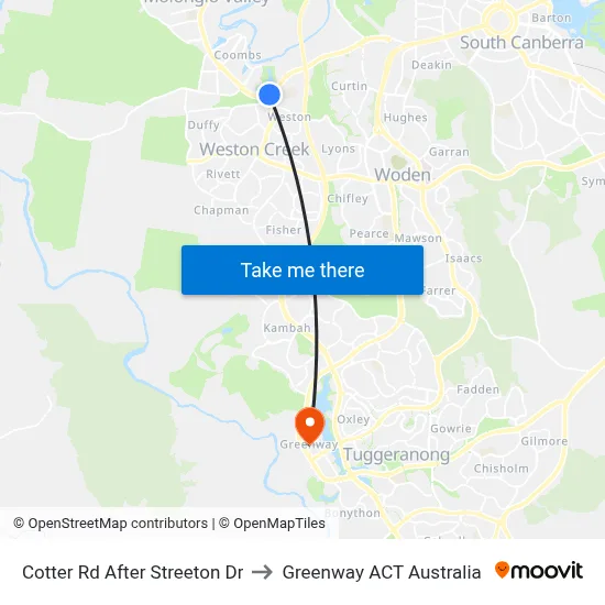 Cotter Rd After Streeton Dr to Greenway ACT Australia map