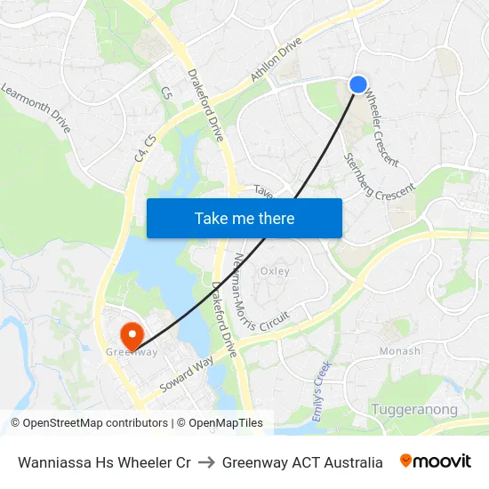 Wanniassa Hs Wheeler Cr to Greenway ACT Australia map