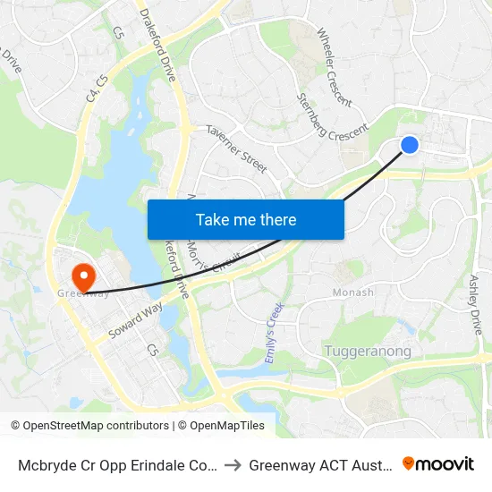 Mcbryde Cr Opp Erindale College to Greenway ACT Australia map