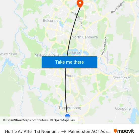 Hurtle Av After 1st Noarlunga Cr to Palmerston ACT Australia map