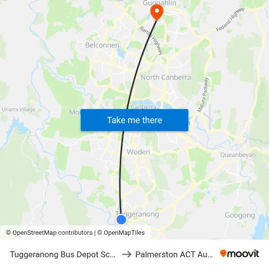 Tuggeranong Bus Depot Scollay St to Palmerston ACT Australia map
