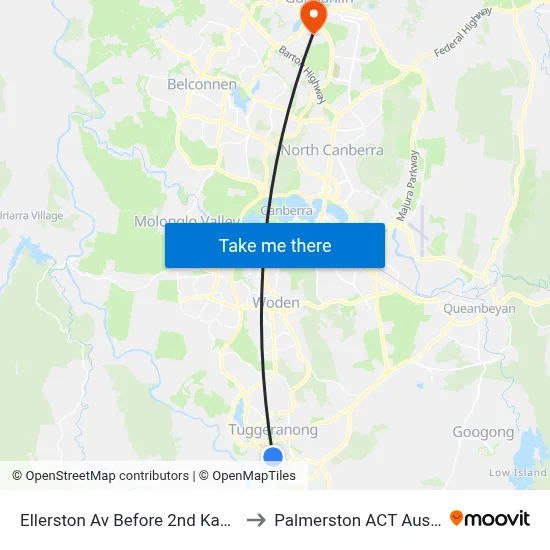 Ellerston Av Before 2nd Kadina Cr to Palmerston ACT Australia map