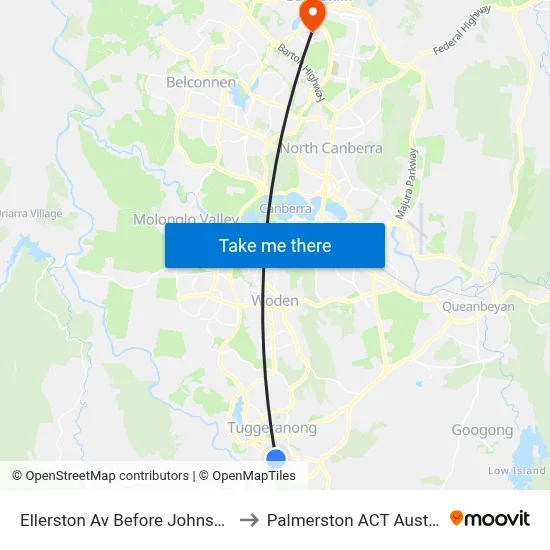 Ellerston Av Before Johnson Dr to Palmerston ACT Australia map