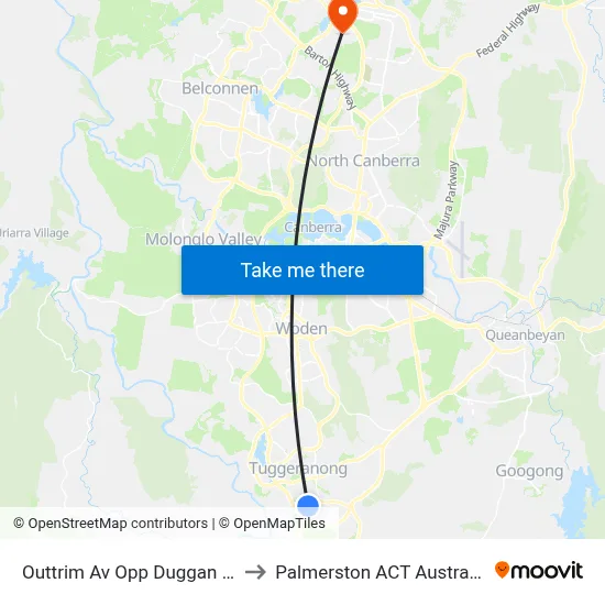 Outtrim Av Opp Duggan St to Palmerston ACT Australia map