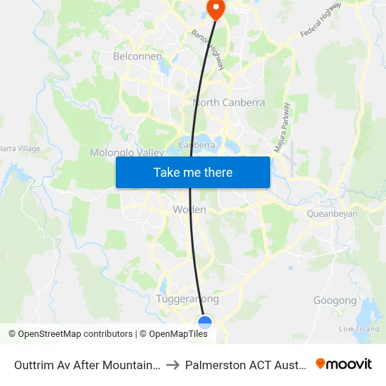 Outtrim Av After Mountain Cct to Palmerston ACT Australia map