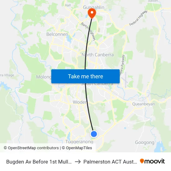 Bugden Av Before 1st Mullan St to Palmerston ACT Australia map