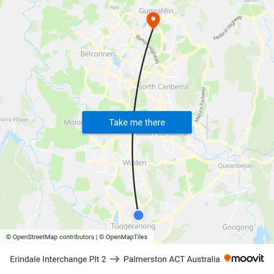 Erindale Interchange Plt 2 to Palmerston ACT Australia map