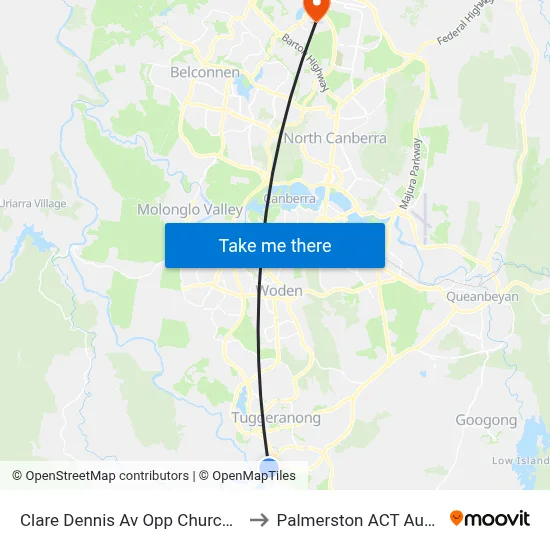 Clare Dennis Av Opp Churchill Way to Palmerston ACT Australia map