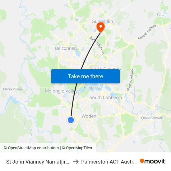 St John Vianney Namatjira Dr to Palmerston ACT Australia map