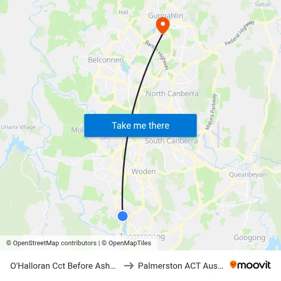 O'Halloran Cct Before Ashby Cct to Palmerston ACT Australia map