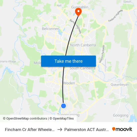 Fincham Cr After Wheeler Cr to Palmerston ACT Australia map