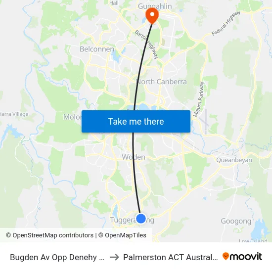 Bugden Av Opp Denehy Pl to Palmerston ACT Australia map