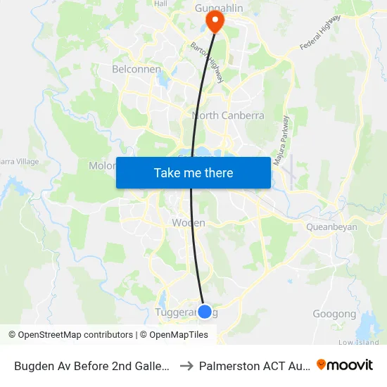 Bugden Av Before 2nd Galleghan Cct to Palmerston ACT Australia map