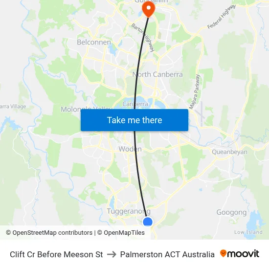Clift Cr Before Meeson St to Palmerston ACT Australia map