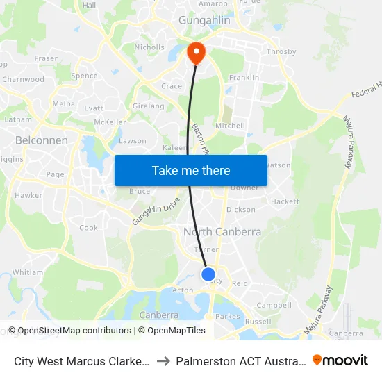 City West Marcus Clarke St to Palmerston ACT Australia map