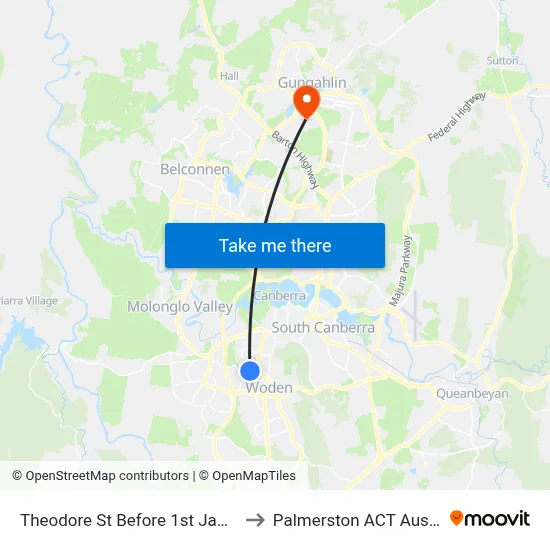 Theodore St Before 1st James St to Palmerston ACT Australia map