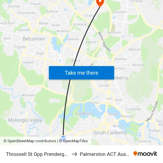 Throssell St Opp Prendergast St to Palmerston ACT Australia map