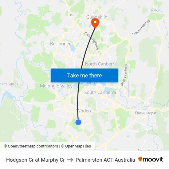 Hodgson Cr at Murphy Cr to Palmerston ACT Australia map