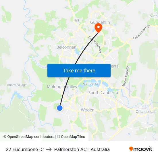 22 Eucumbene Dr to Palmerston ACT Australia map