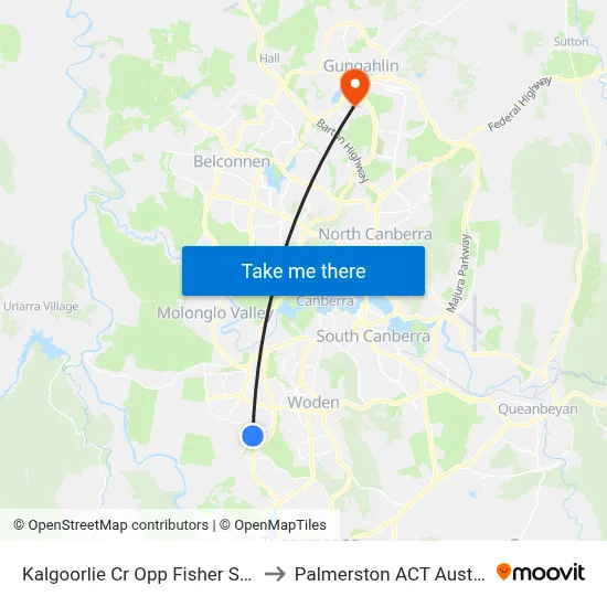 Kalgoorlie Cr Opp Fisher Shops to Palmerston ACT Australia map
