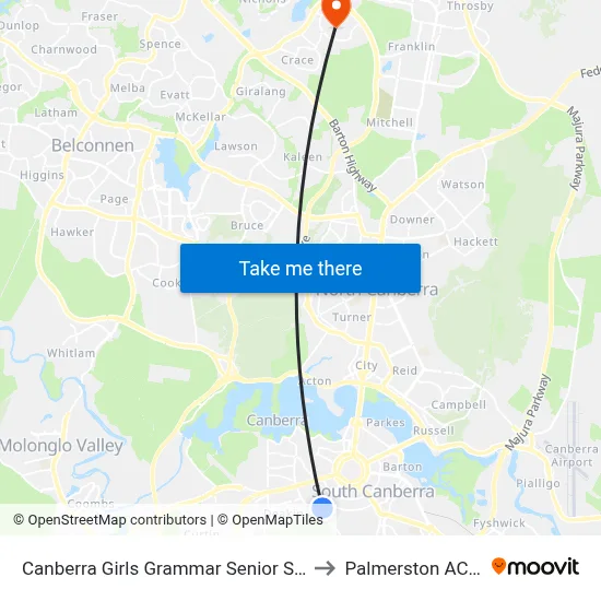 Canberra Girls Grammar Senior School Melbourne Av to Palmerston ACT Australia map