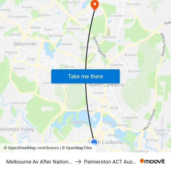 Melbourne Av After National Cct to Palmerston ACT Australia map