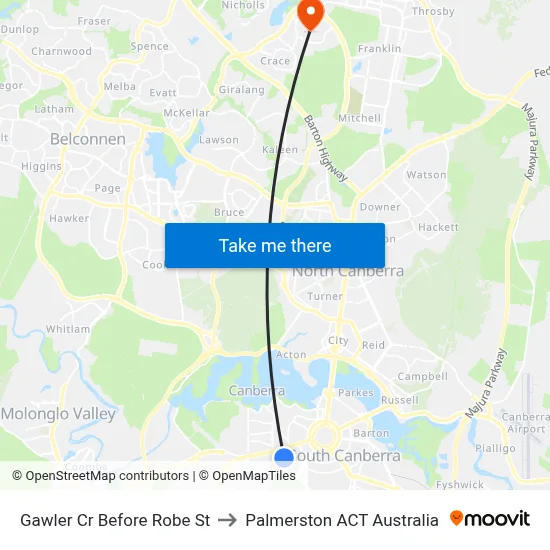 Gawler Cr Before Robe St to Palmerston ACT Australia map