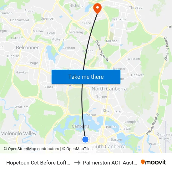 Hopetoun Cct Before Loftus St to Palmerston ACT Australia map