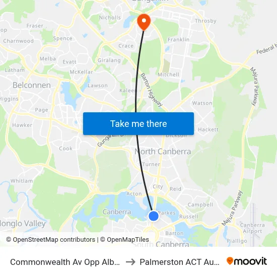 Commonwealth Av Opp Albert Hall to Palmerston ACT Australia map