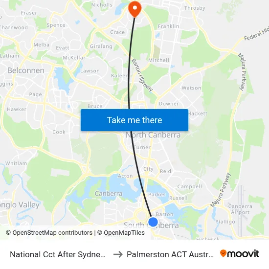 National Cct After Sydney Av to Palmerston ACT Australia map