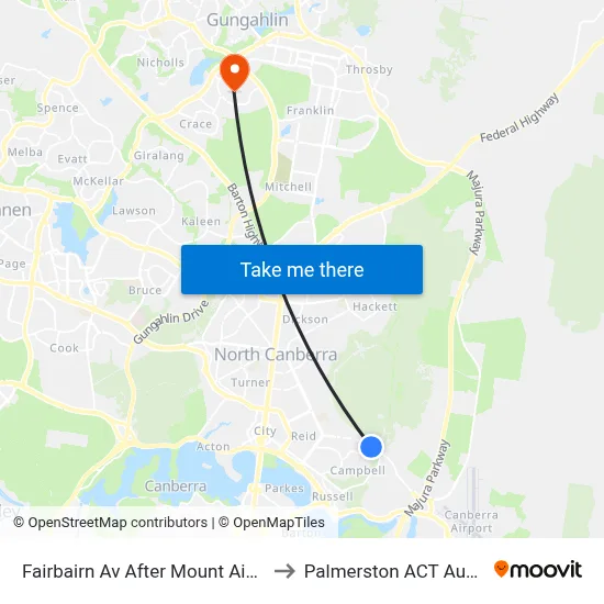 Fairbairn Av After Mount Ainslie Dr to Palmerston ACT Australia map