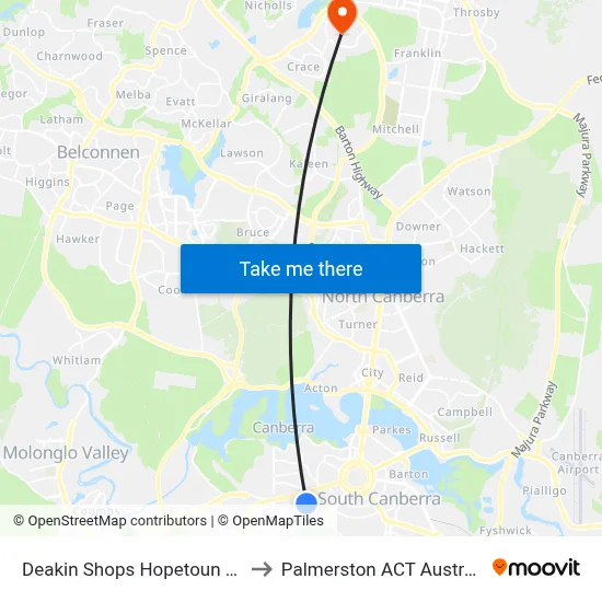 Deakin Shops Hopetoun Cct to Palmerston ACT Australia map