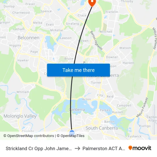 Strickland Cr Opp John James Hospital to Palmerston ACT Australia map