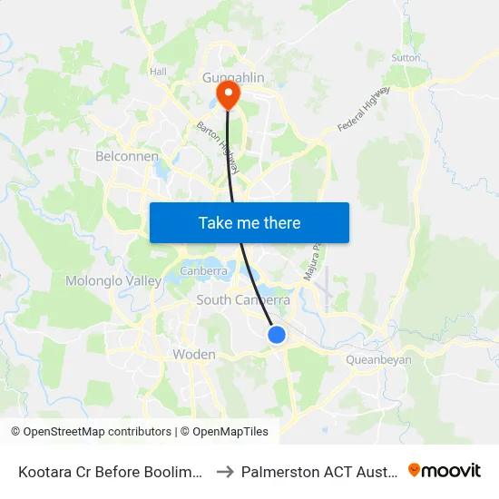 Kootara Cr Before Boolimba Cr to Palmerston ACT Australia map