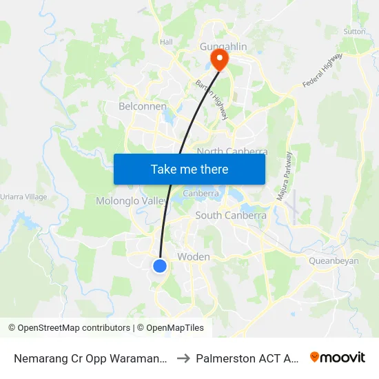 Nemarang Cr Opp Waramanga Shops to Palmerston ACT Australia map