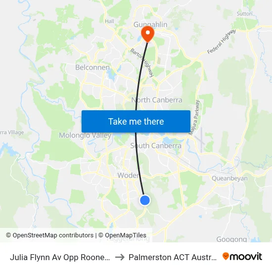 Julia Flynn Av Opp Rooney Pl to Palmerston ACT Australia map