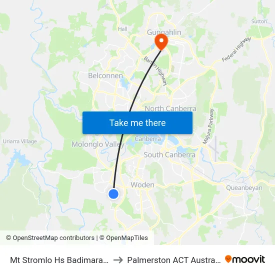 Mt Stromlo Hs Badimara St to Palmerston ACT Australia map