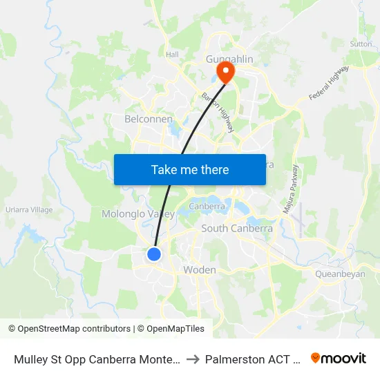 Mulley St Opp Canberra Montessori School to Palmerston ACT Australia map