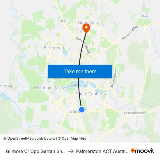 Gilmore Cr Opp Garran Shops to Palmerston ACT Australia map