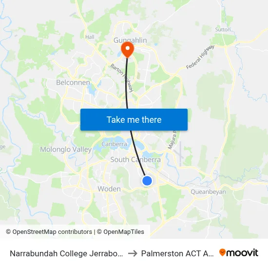Narrabundah College Jerrabomberra Av to Palmerston ACT Australia map
