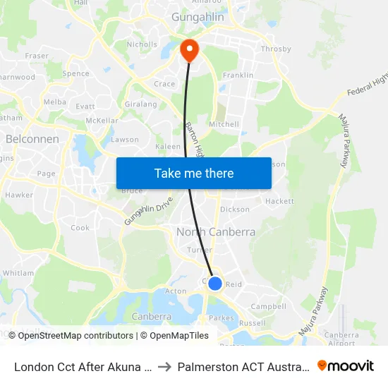 London Cct After Akuna St to Palmerston ACT Australia map