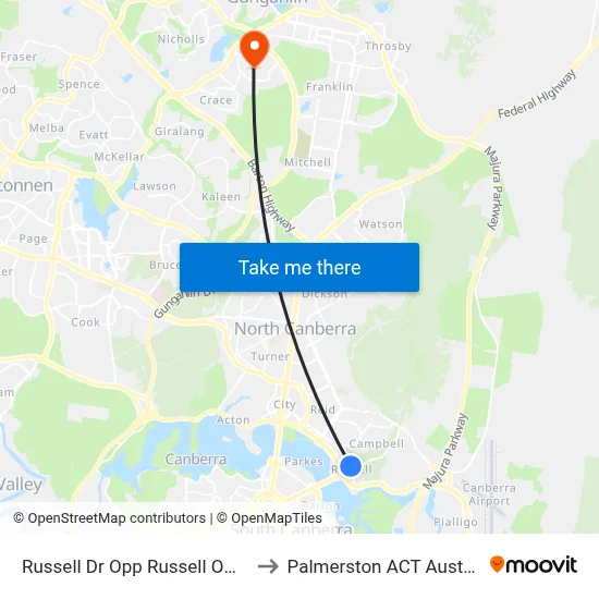Russell Dr Opp Russell Offices to Palmerston ACT Australia map