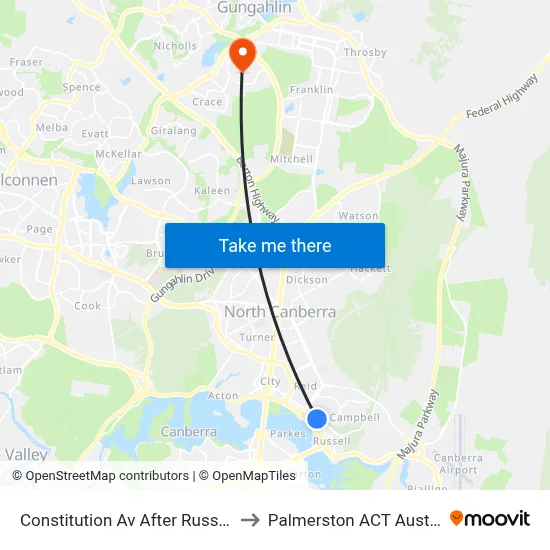 Constitution Av After Russell Dr to Palmerston ACT Australia map